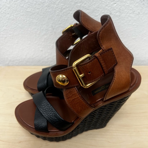 Louis Vuitton Two Tone Leather Wedge Sandals - Picture 4 of 10
